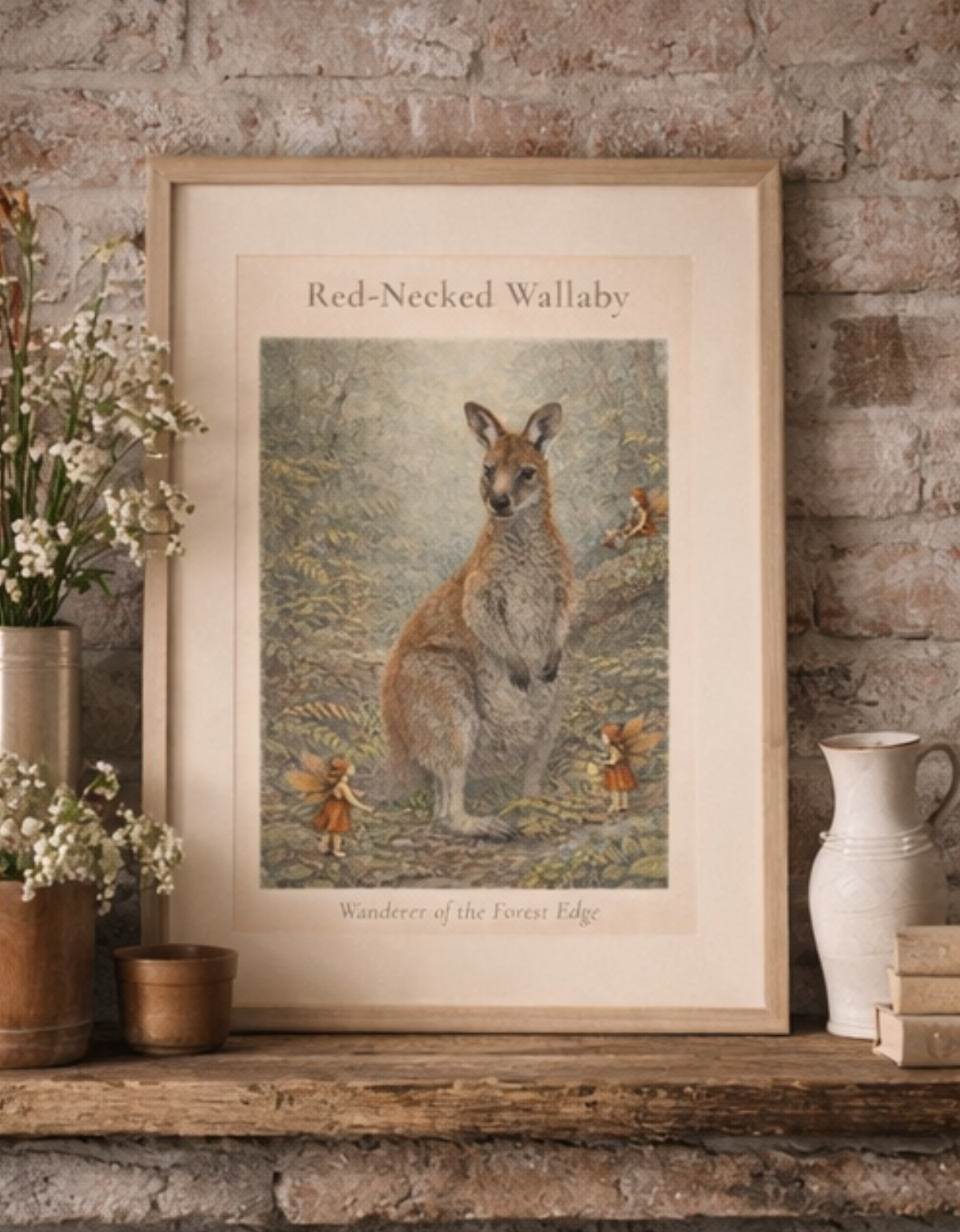 Red-necked Wallaby Art Print | Australian Marsupial Digital Download | Fairy Wall Art | Vintage Naturalist Illustration Print
