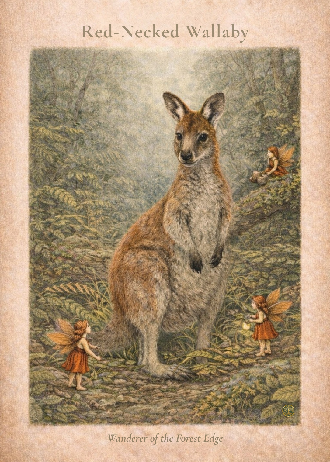 Red-necked Wallaby Art Print | Australian Marsupial Digital Download | Fairy Wall Art | Vintage Naturalist Illustration Print
