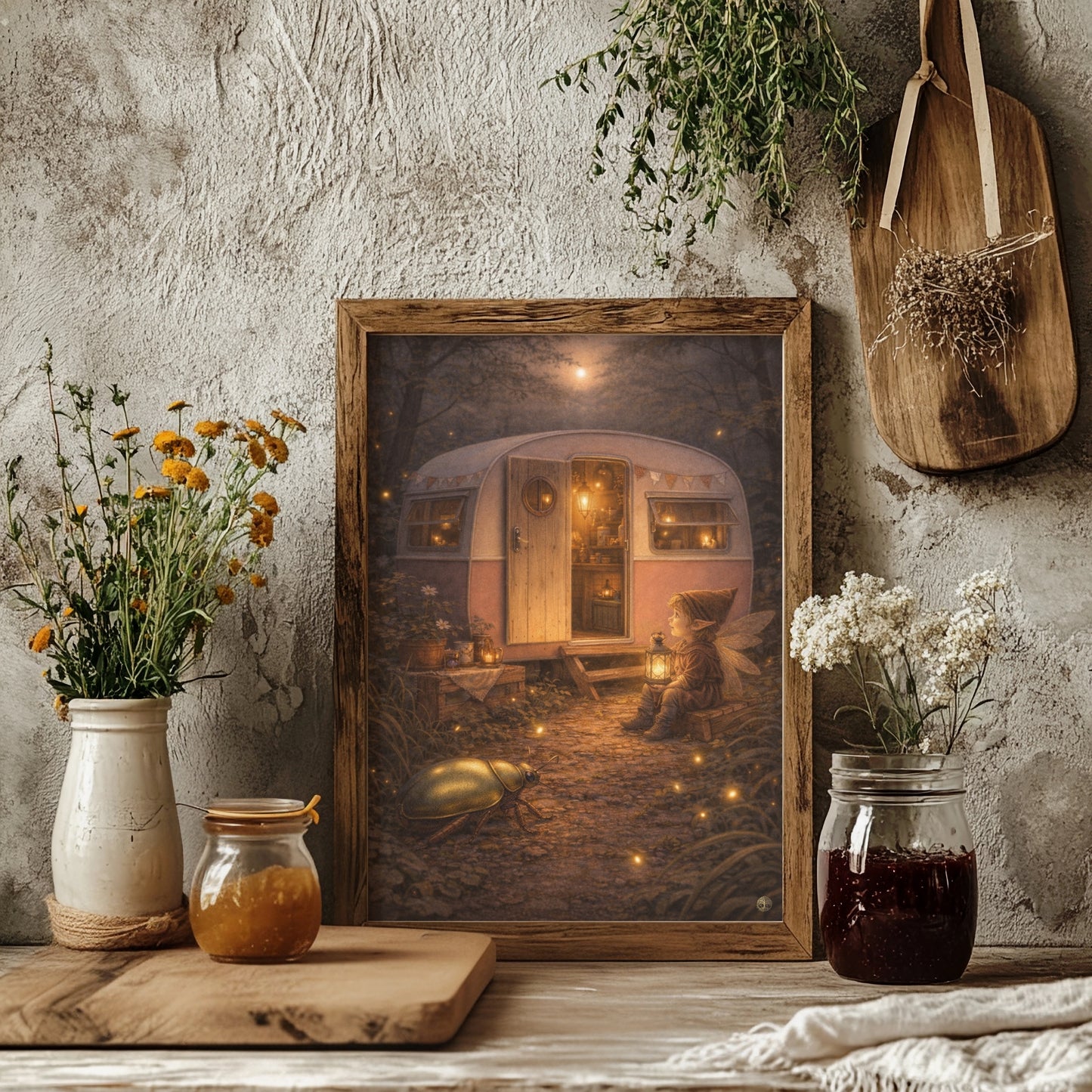 Warm Glow Fairy Art Print | Firefly Forest Caravan Digital Download | Cosy Fairy Wall Art | Whimsical Illustration Print