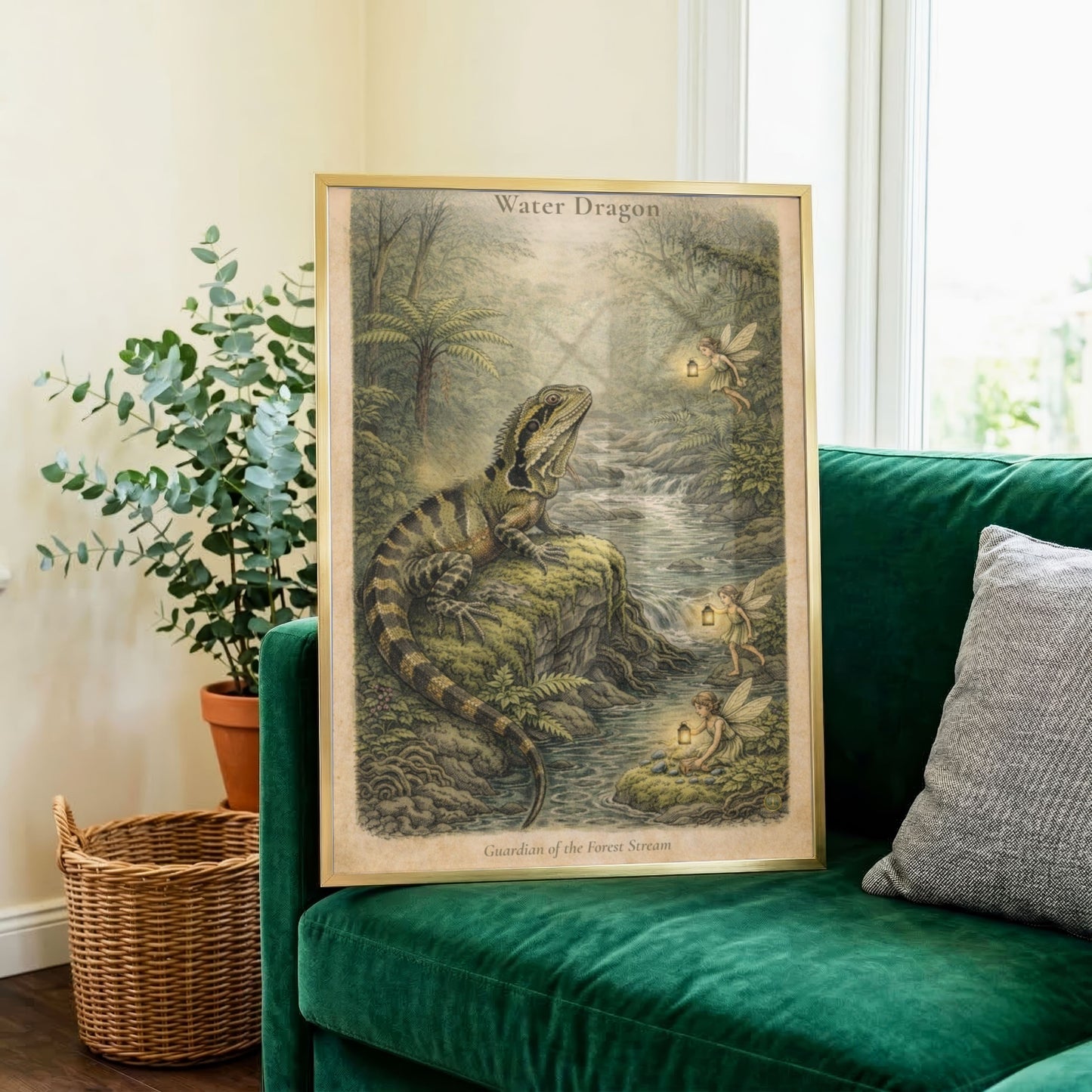 Australian Water Dragon Art Print | Rainforest Reptile Digital Download | Fairy Wall Art | Vintage Naturalist Illustration