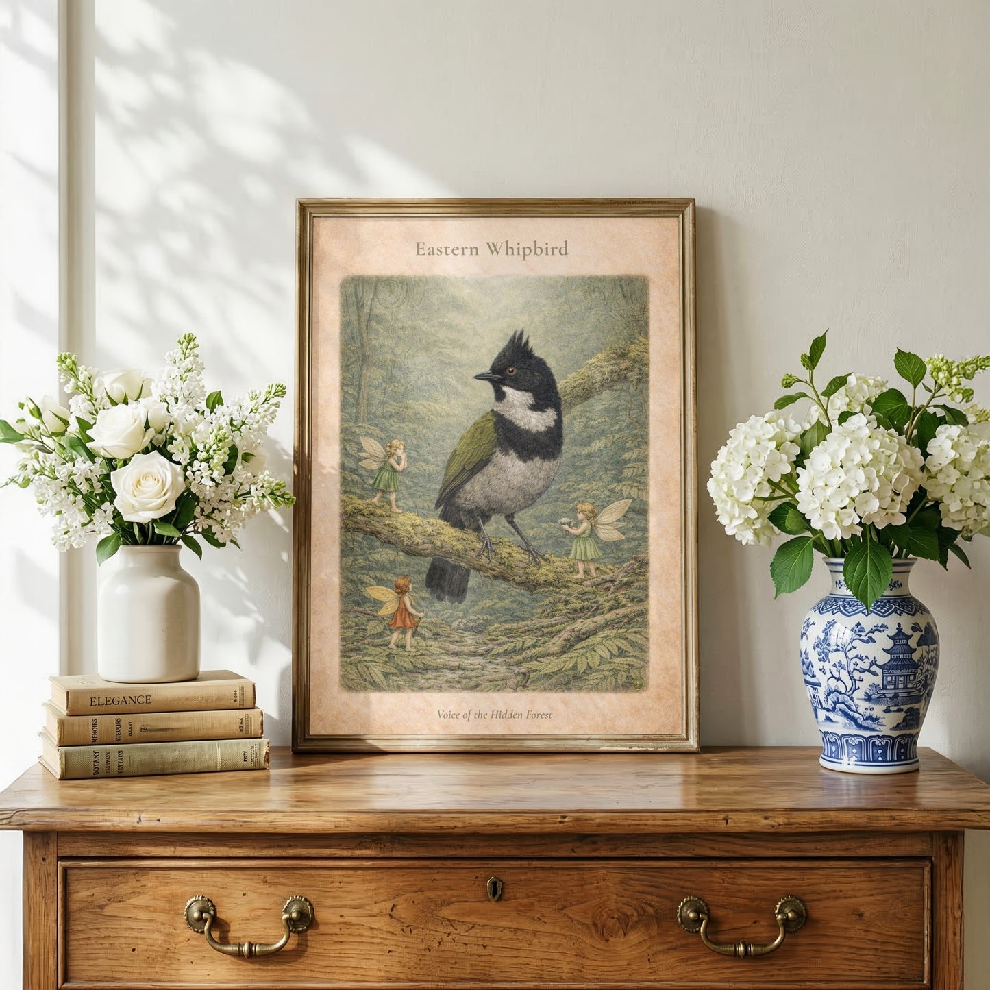 Eastern Whipbird Art Print | Australian Rainforest Bird Digital Download | Fairy Wall Art | Vintage Naturalist Illustration Print