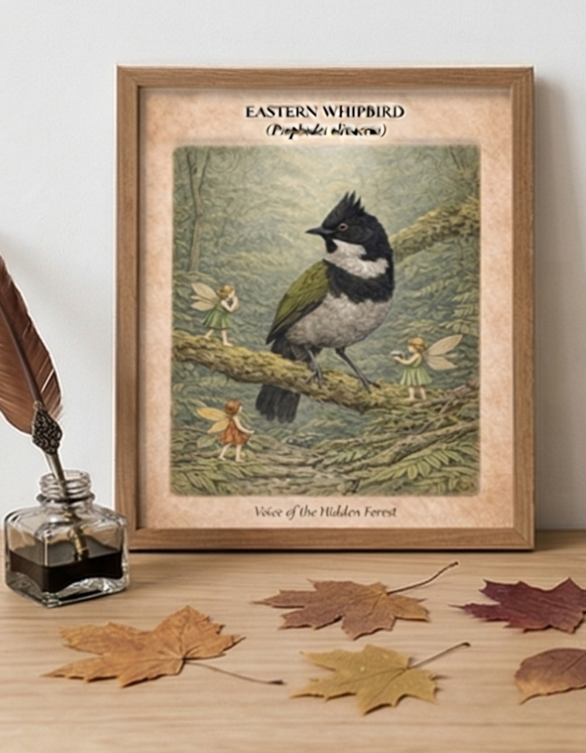 Eastern Whipbird Art Print | Australian Rainforest Bird Digital Download | Fairy Wall Art | Vintage Naturalist Illustration Print