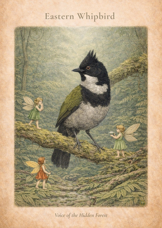 Eastern Whipbird Art Print | Australian Rainforest Bird Digital Download | Fairy Wall Art | Vintage Naturalist Illustration Print