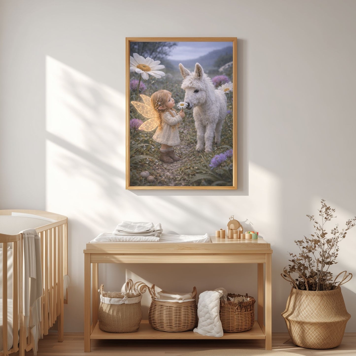 Daisy Days Fairy Art Print | White Donkey Digital Download | Whimsical Fairy Wall Art | Fairymount Tiny Companions