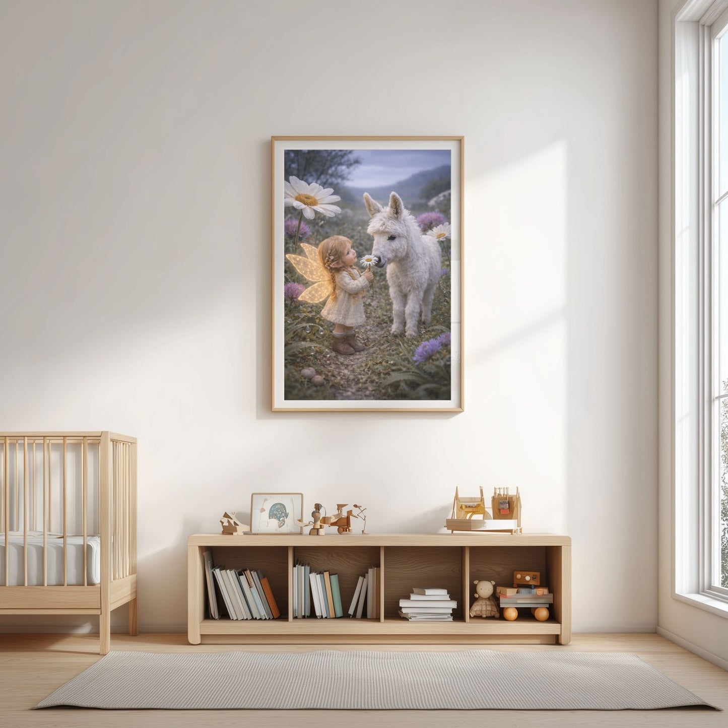Daisy Days Fairy Art Print | White Donkey Digital Download | Whimsical Fairy Wall Art | Fairymount Tiny Companions
