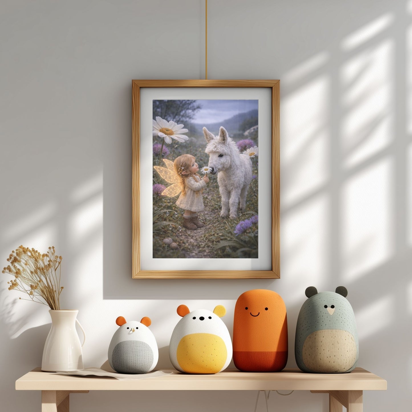 Daisy Days Fairy Art Print | White Donkey Digital Download | Whimsical Fairy Wall Art | Fairymount Tiny Companions
