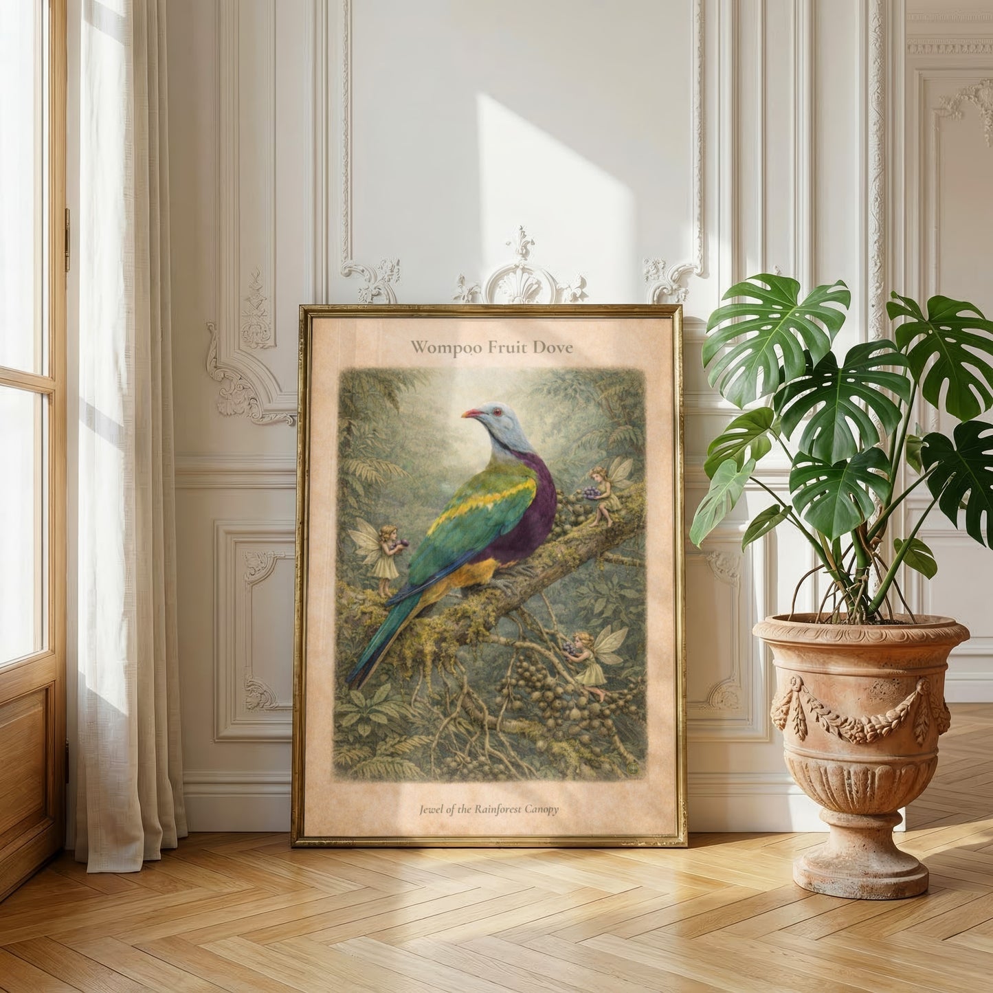 Wompoo Fruit Dove Art Print | Australian Bird Digital Download | Fairy Rainforest Wall Art | Vintage Naturalist Illustration Print